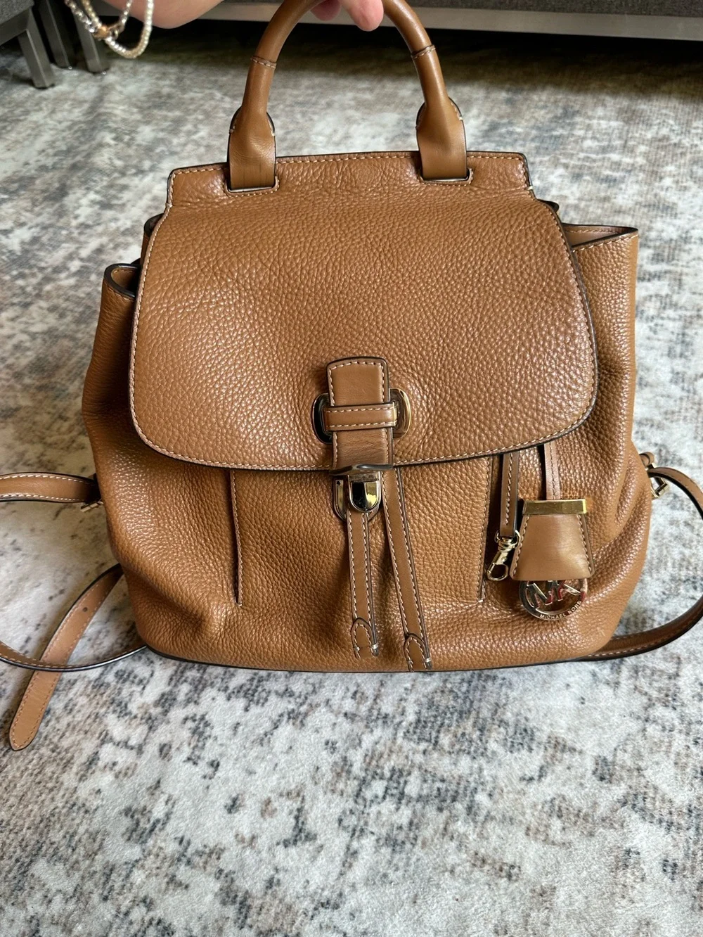 Michael Kors Romy Backpack Acorn Brown Pebbled‎ Leather Medium Drawstring Bag